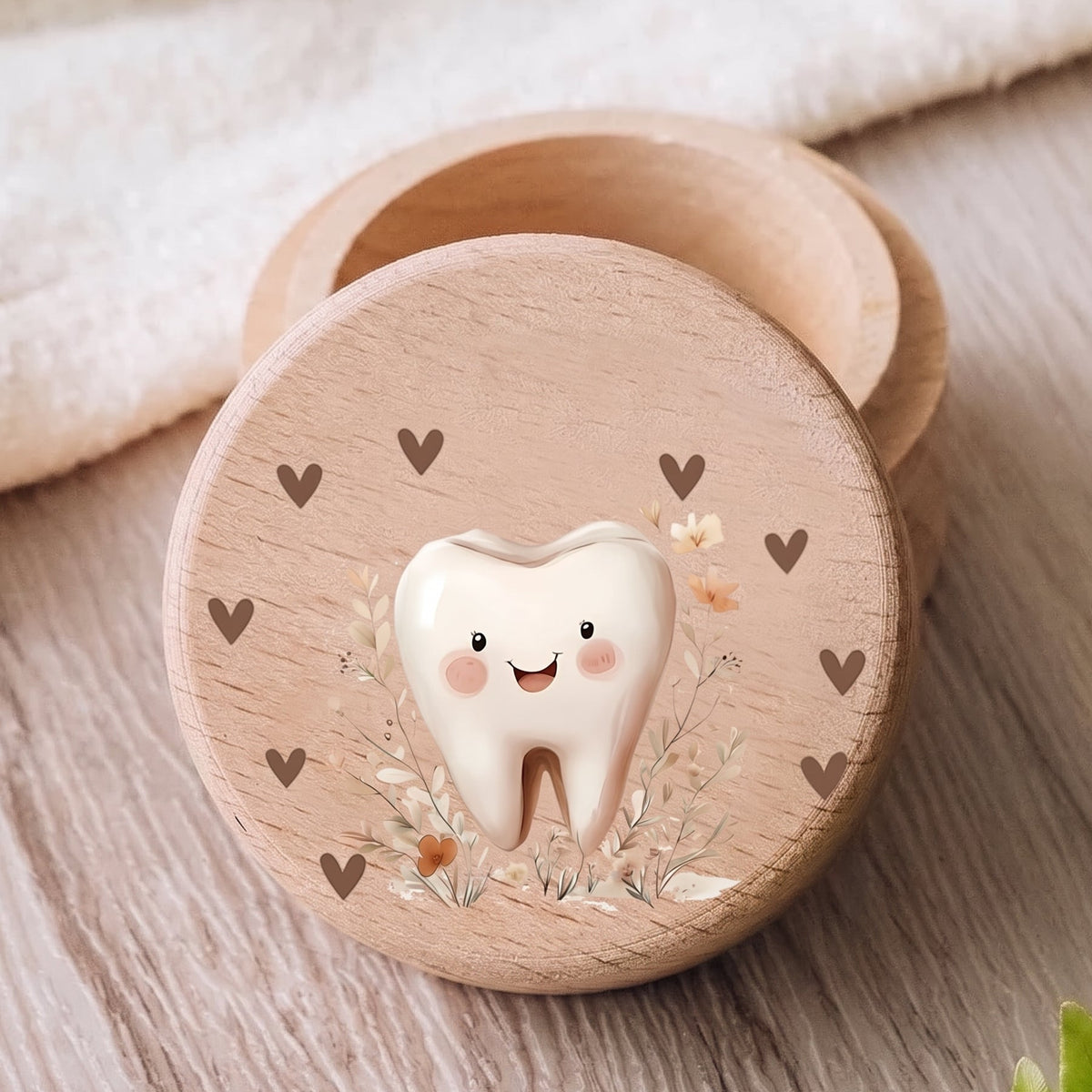 Boîte à Dents de Lait Personnalisée en Bois — Prénom et Motif Dent