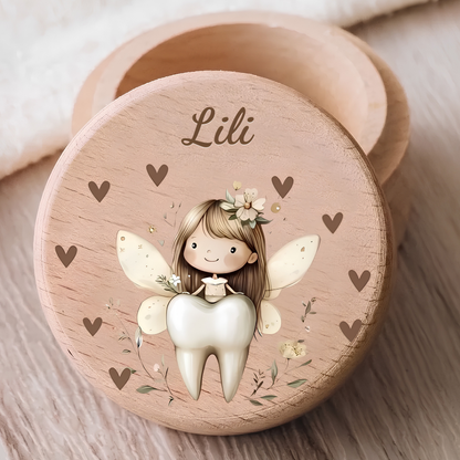 Boîte à Dents de Lait Personnalisée en Bois — Prénom et Motif Fée