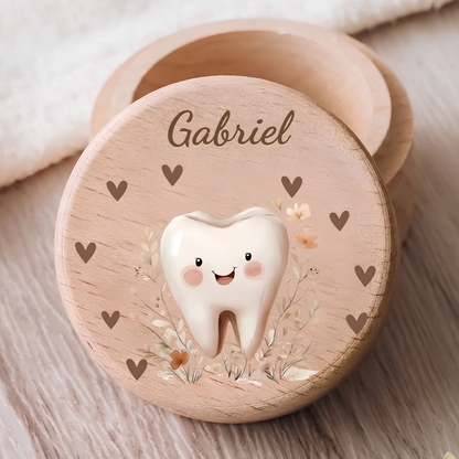 Boîte à Dents de Lait Personnalisée en Bois — Prénom et Motif Dent