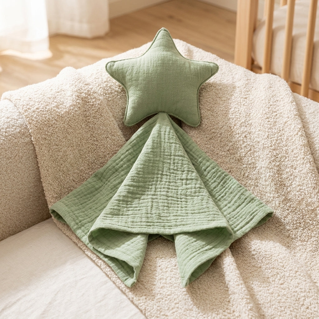 Doudou plat étoile et lune en coton - Lulla