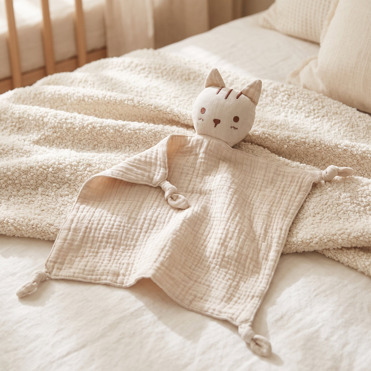 Doudou plat chat en coton - Praline