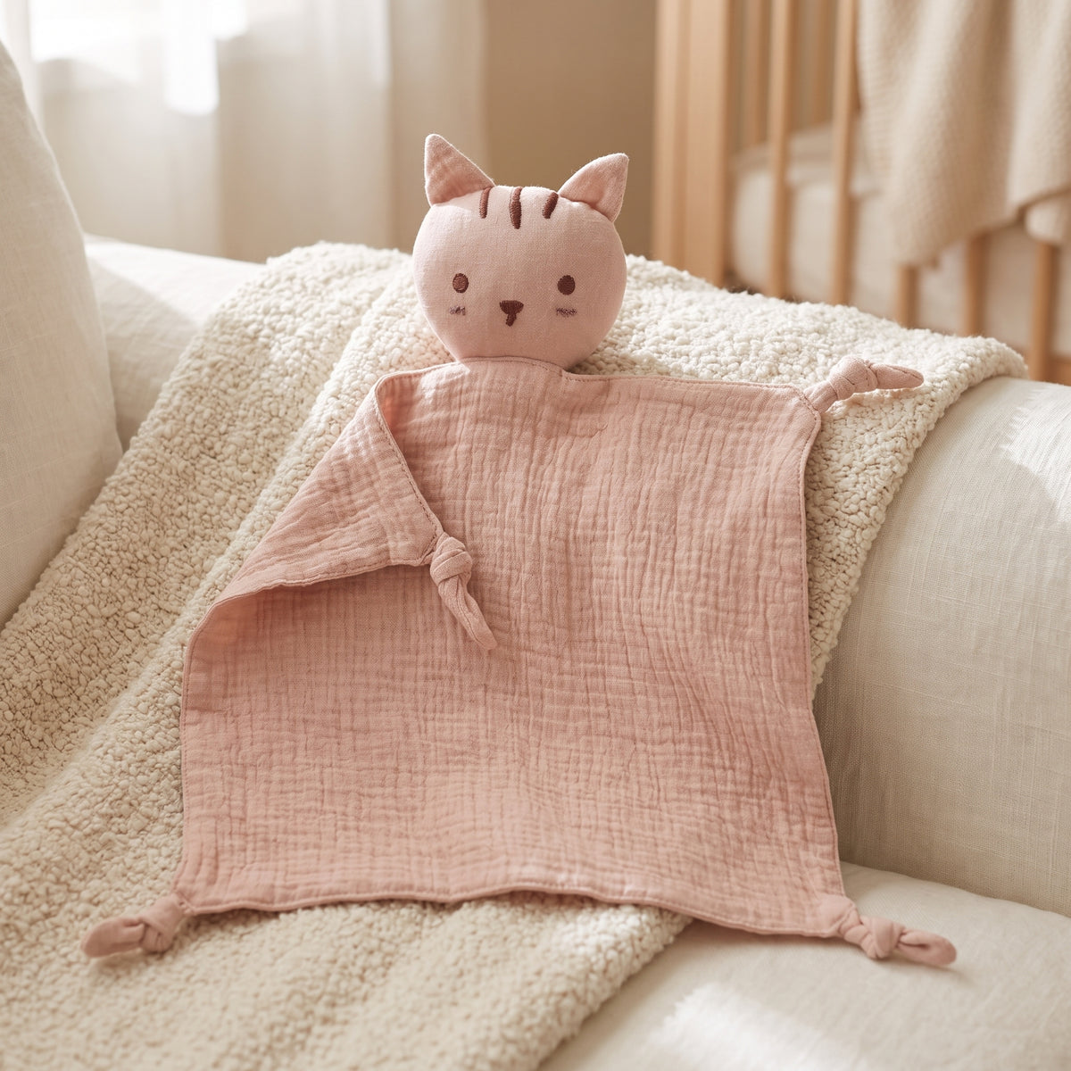 Doudou plat chat en coton - Praline