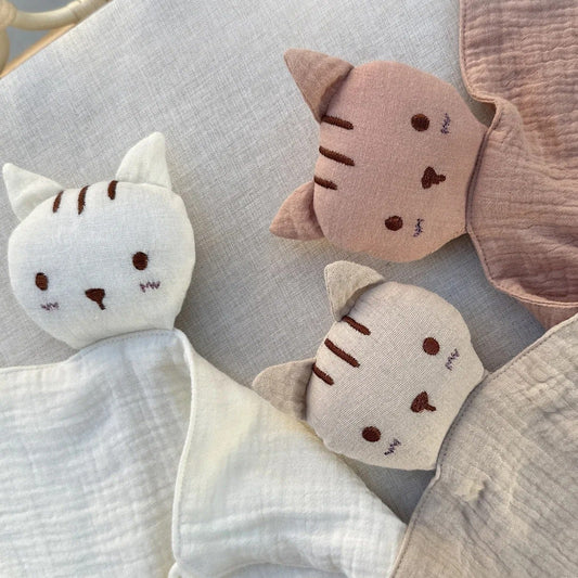 Doudou plat chat en coton - Praline