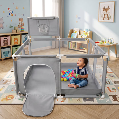 Parc bébé pliable 126 x 126 cm avec 50 balles - Gris