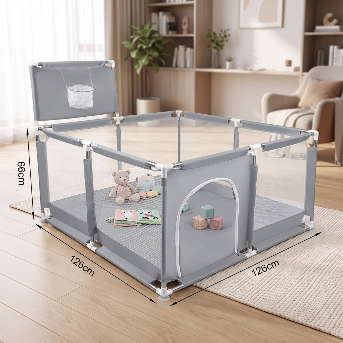 Parc bébé pliable 126 x 126 cm avec 50 balles - Gris