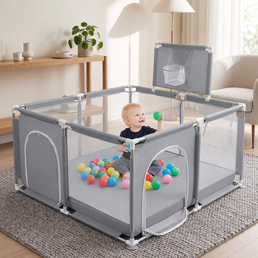 Parc bébé pliable 126 x 126 cm avec 50 balles - Gris