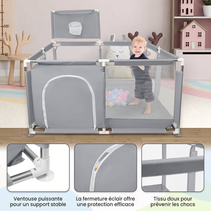 Parc bébé pliable 126 x 126 cm avec 50 balles - Gris