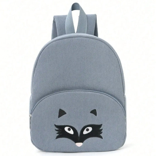 Sac à dos enfant renard gris en velours côtelé personnalisé - Ardoise