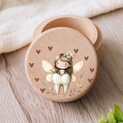 Boîte à Dents de Lait Personnalisée en Bois — Prénom et Motif Fée