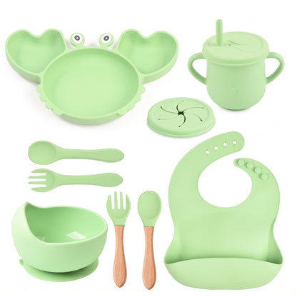 Coffret repas bébé personnalisé — Set 8 pièces en silicone vert