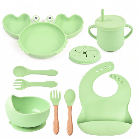 Coffret repas bébé personnalisé — Set 8 pièces en silicone vert