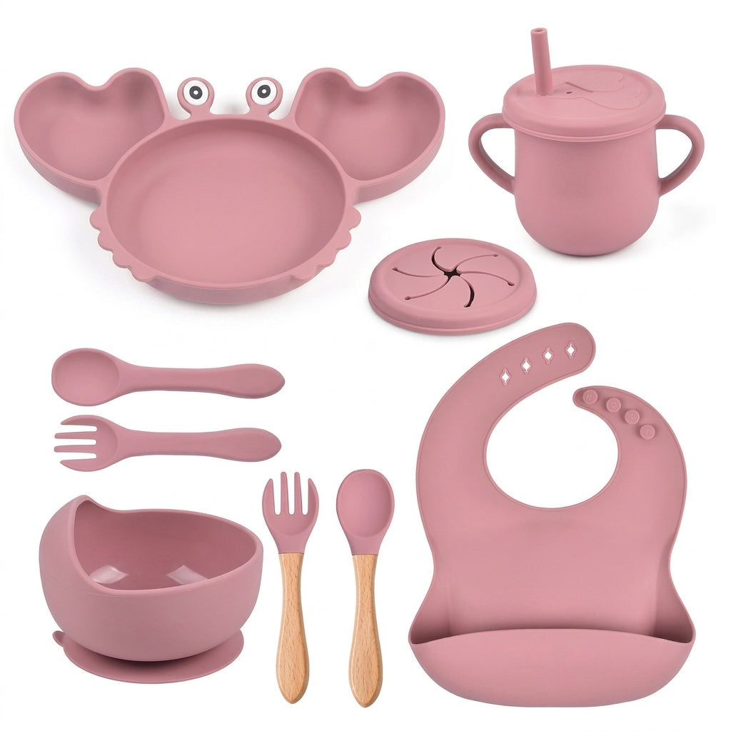 Coffret repas bébé personnalisé — Set 8 pièces en silicone rouge