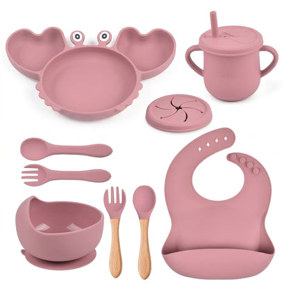 Coffret repas bébé personnalisé — Set 8 pièces en silicone rouge