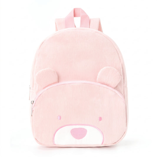 Sac à dos enfant ours en velours côtelé personnalisé - Fraise