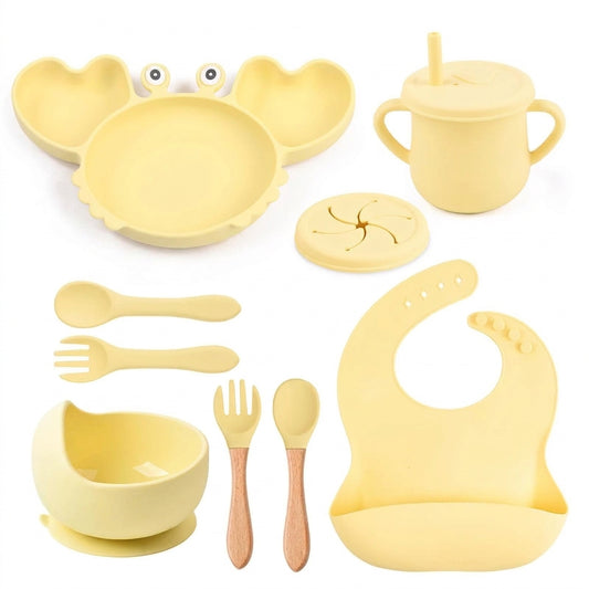 Coffret repas bébé personnalisé — Set 8 pièces en silicone jaune