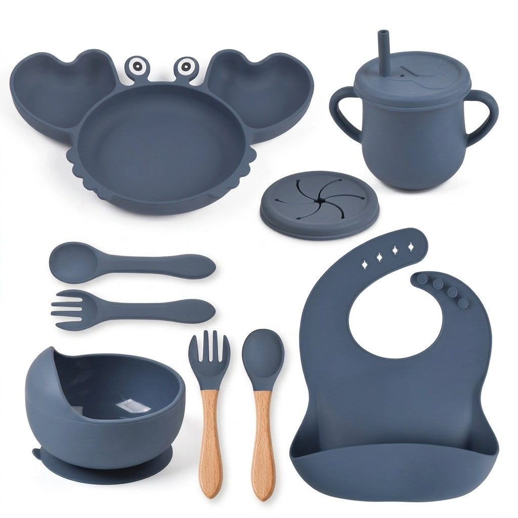 Coffret repas bébé personnalisé — Set 8 pièces en silicone noir