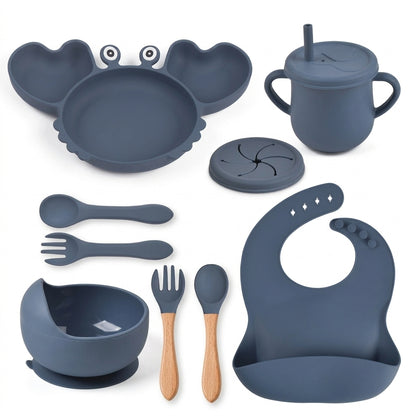 Coffret repas bébé personnalisé — Set 8 pièces en silicone noir