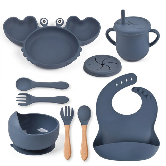 Coffret repas bébé personnalisé — Set 8 pièces en silicone noir